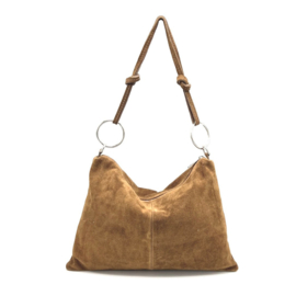 Suède Leren Handtas Sara Camel of Taupe Made in Italy