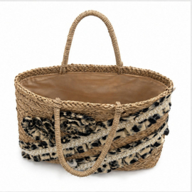 Grote Shopper Strandtas Naturel Zwart Boho Tijgerprint 42x30x24 cm