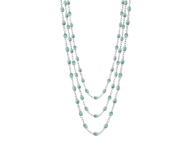 Layerlook ketting met aqua kleurige kralen