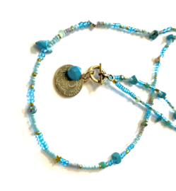 Ketting aqua kralen en hematiet