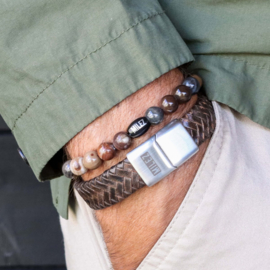 Brown Jasper armbandenset voor heren – leer en jaspis