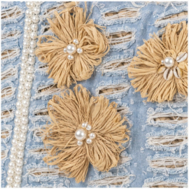 Grote Mand Shopper  Lichtblauw Naturel met Bloemen -Strandtas & Shopper