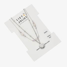 Dubbele ketting schelp dames lichtroze kralen stainless steel