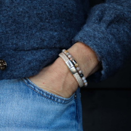 Classy Cream armbandenset – leer & agaat | crème