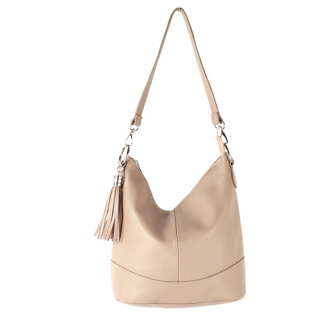 Echte leren schoudertas beige