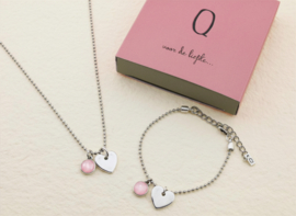 Moederdag Qoss sieraden set armband en ketting hartje zilverkleur cadeau