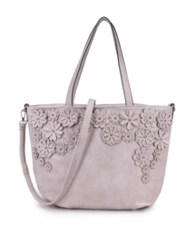 Handtas bloemen taupe of zwart