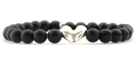 Qoss Armband Yvonne natuursteen Obsediaan  kralen 6 mm dames elastisch zilverkleur nikkelvrij