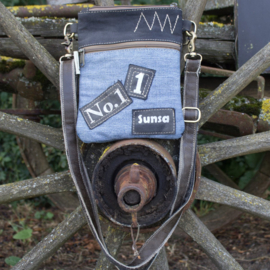 Sunsa 2-in-1 schoudertas van canvas en denim – zwart en blauw