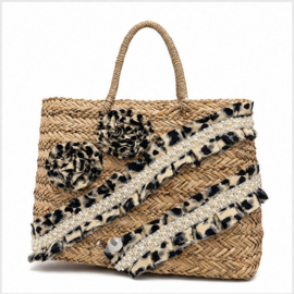 Grote Shopper Strandtas Naturel Zwart Boho Tijgerprint 42x30x24 cm