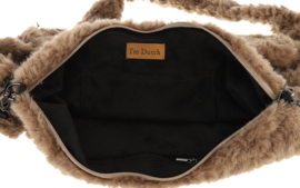Chita schoudertas van faux fur – taupe en naturel