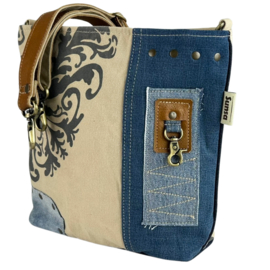Sunsa canvas en denim schoudertas – vintage en uniek
