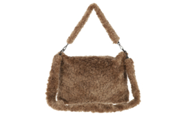 Chita schoudertas van faux fur – taupe en naturel