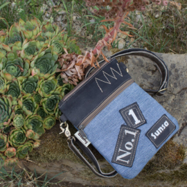 Sunsa 2-in-1 schoudertas van canvas en denim – zwart en blauw
