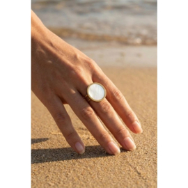 Verstelbare RVS Ring met Parelmoer , Waterproof & Hypoallergeen