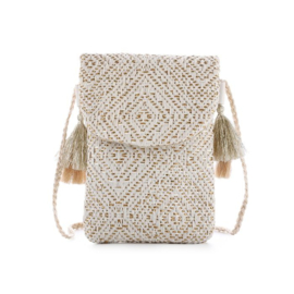 Bohemian Telefoontasje Iza met Goudkleurig Patroon en Kwastjes
