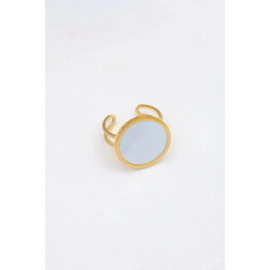 Verstelbare RVS Ring met Parelmoer , Waterproof & Hypoallergeen