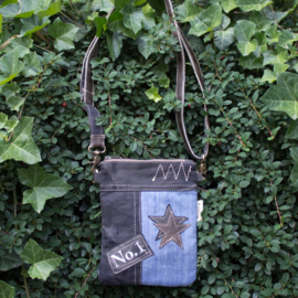 Sunsa 2-in-1 schoudertas van canvas en denim – zwart en blauw