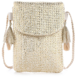 Bohemian Telefoontasje Iza met Goudkleurig Patroon en Kwastjes