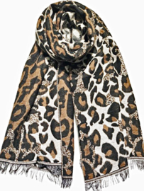 Sjaal soft leopard bruin/wit