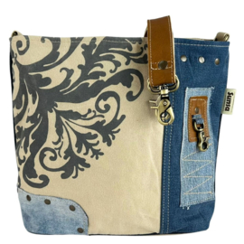 Sunsa canvas en denim schoudertas – vintage en uniek