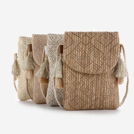 Bohemian Telefoontasje Iza met Goudkleurig Patroon en Kwastjes