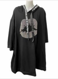 Hoodie trui/jurk mond aqua of zwart