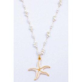 Ketting met Schelpen en Zeester Hanger RVS met  Goudlaag Boho Ibiza Stijl