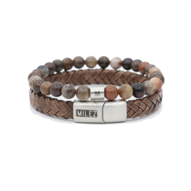 Armbanden set dames bruin leer en natuursteen Autumn Aura