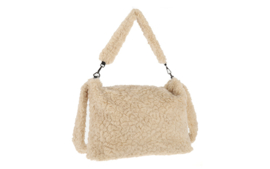 Chita schoudertas van faux fur – taupe en naturel