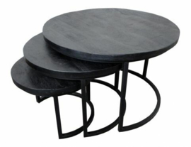 3-delige salontafelset Mangohout zwart