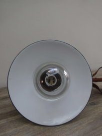 French barn lamp with enamel shade and wrought iron decoration