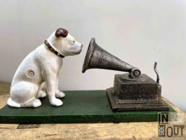 Schitterende gietijzeren figuur "His Master's Voice"- HMV -Nipper & grammafoon