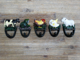 Set gietijzeren kapstokhaken| Dieren | 5 stuks