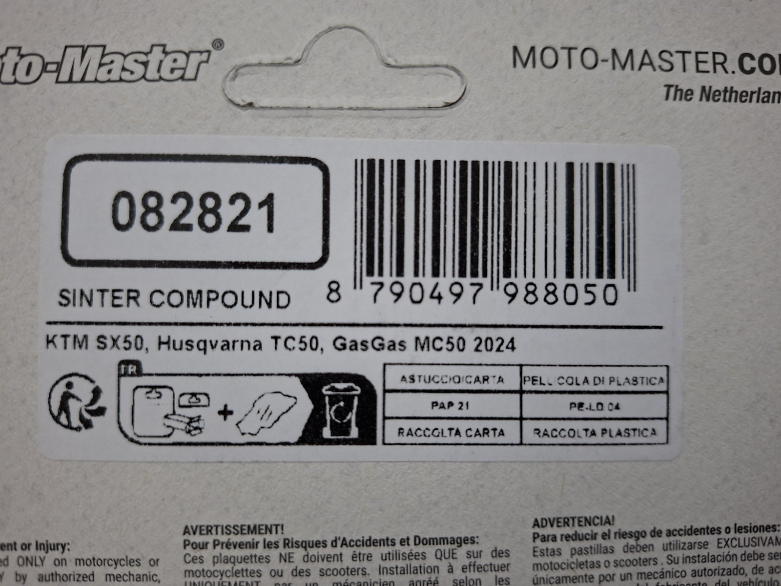 KTM SX 50 / HUSQVARNA TC 50 / GASGAS MC 50 (2025) MOTO-MASTER NITRO REMBLOKKEN VOOR/ACHTER 2024 - 2025
