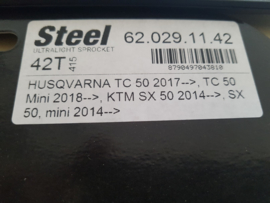 KTM SX 50 / HUSQVARNA TC 50 / GASGAS MC 50 MOTO MASTER / MINO ACHTERTANDWIEL  42 TANDS STAAL 2014 - 2024