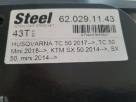 KTM SX 50 / HUSQVARNA TC 50 MOTO MASTER / MINO ACHTERTANDWIEL 43 TANDS STAAL 2014 - 2024