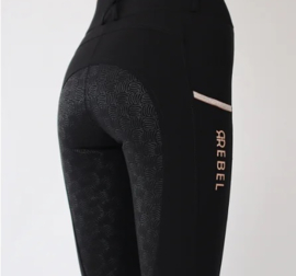 Rebelrosegold logo and pipe breeches black  full grip