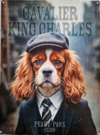 Cavalier King Charles. Peaky Paws Club Metalen wandbord 40 x 30 cm .