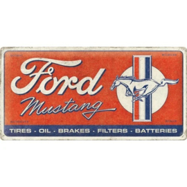 Ford Mustang - Horse & Stripes Logo Red.  Metalen wandbord in reliëf 25 x 50 cm.