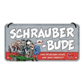 MOTOmania Schrauber-bude. Metalen wandbord 10 x 20 cm