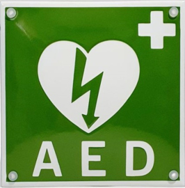 AED - Automatische Externe Defibrillator​.  Emaille bord 16 x 16 cm.