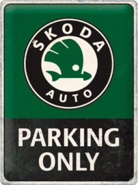 Skoda Parking Only.   Metalen wandbord in relië 30 x 40 cm .