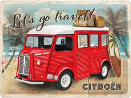 Citroën Type H Lets Go travel. Metalen wandbord in reliëf 30 x 40 cm..