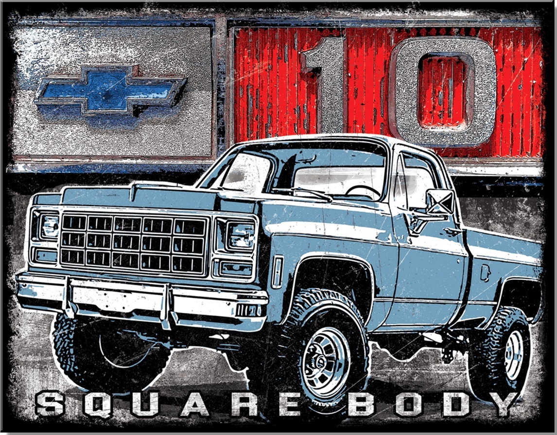General Motors C10 Square Body. Metalen wandbord 31,5 x 40,5 cm.