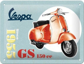 Vespa GS 150 Metalen wandbord in reliëf 15 x 20 cm.