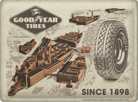 Goodyear Factories Since.1898.  Metalen wandplaat in relief 40 x 30 cm.