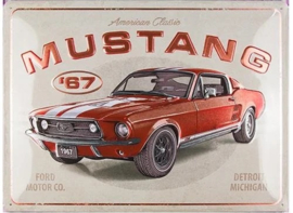 Mustang '67 American Classic. Metallic Edition.  Metalen wandbord in reliëf 30 x 40 cm.