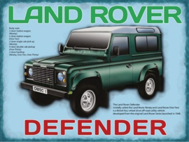 Landrover Defender.  Metalen wandbord 30 x 40 cm.