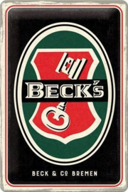 Beck's Key Logo. Metalen wandbord in reliëf 20 x 30 cm.
